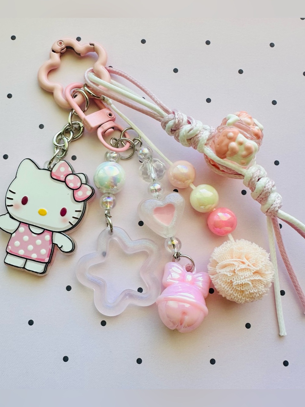 Hello Kitty Pastel Pink Bead & Charm Key Ring